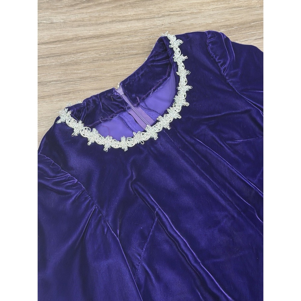 Vintage 1960s Purple Velvet Renaissance Revival Mini Dress Mod Gogo Medieval - Picture 15 of 15